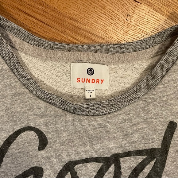 [1] SUNDRY Good Vibes Grey Cold Shoulder Sweatshirt - Picture 6 of 6